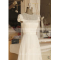 Cap Sleeve Neck Chiffon Handmade Flowers Cheap Bohemian Wedding Dress